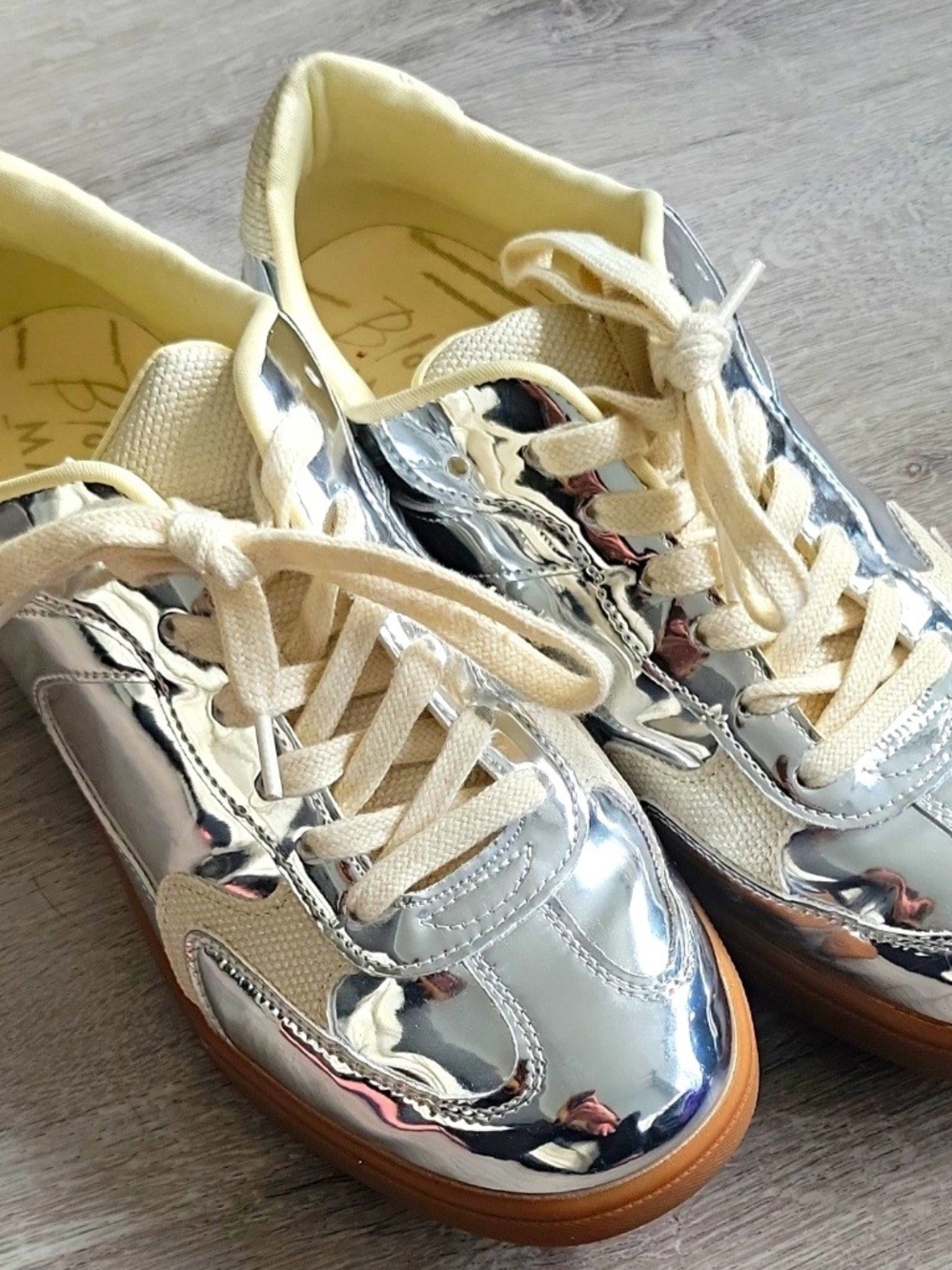 Metallic Silver Low-Top Sneakers with Cream Accents